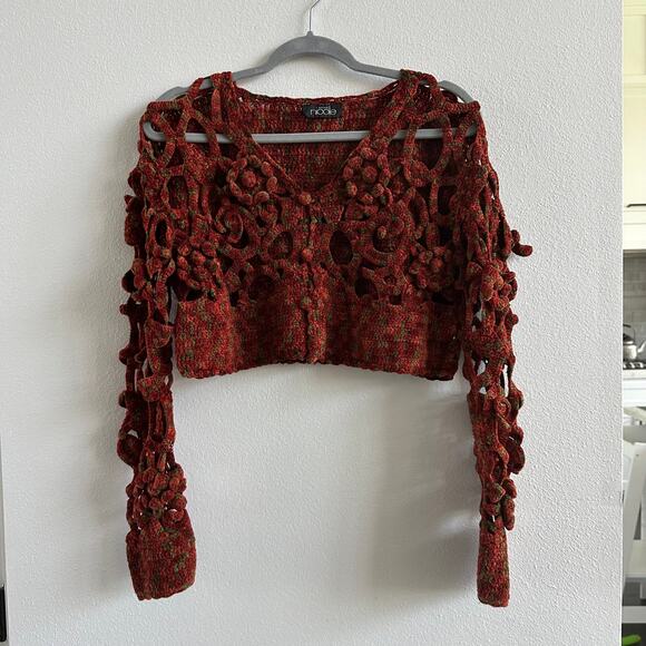 Nicole Floral Crochet Cropped Sweater Cardigan - Picture 2 of 10